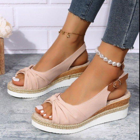 Chaussures à nœuds, sandales d'été à plateforme et bout ouvert