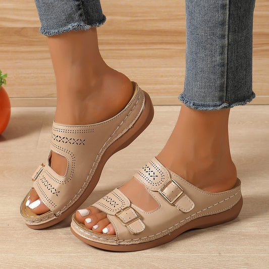 Sandales légères à semelle compensée pour femmes avec boucle de ceinture