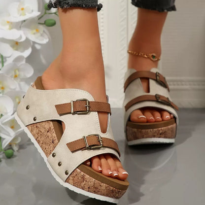 Sandales compensées à boucle pour femme